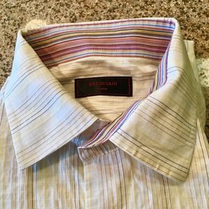 Bresciani Italia Size X-Large Mens Colored Stripes Button Up Shirt Long Sleeve